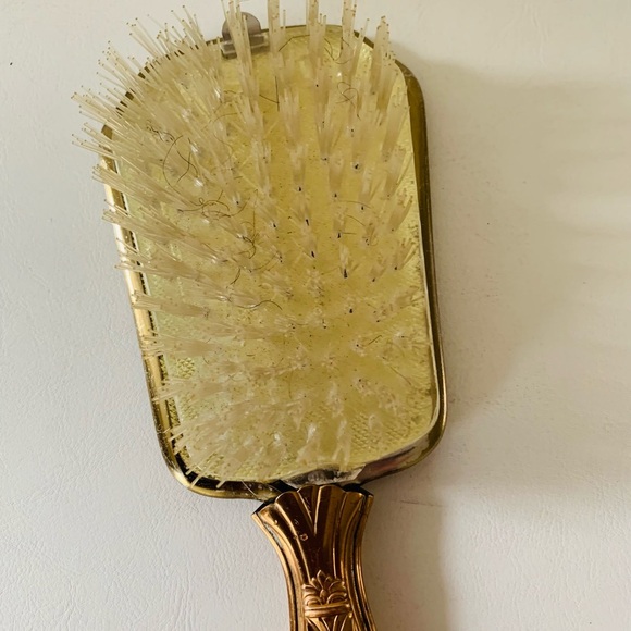 VINTAGE GOLD PLATED Hair Brush Floral Design Vanity Decor - Picture 6 of 9